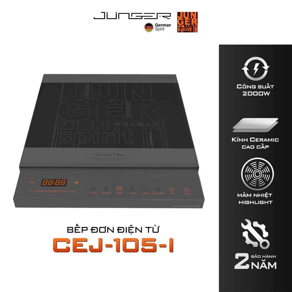 Bếp Từ Đơn Junger CEJ-105-I, Có Inverter SX Tại Thái Lan, Công Suất 2000w, Bảo Hành 2 Năm