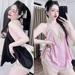  Đồ ngủ pyjama BIGSIZE Yếm 2 dây hở lưng quần đùi sexy gợi cảm lụa latin cao cấp 