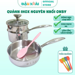 (Tặng thìa quánh) Nồi chảo inox Okby nguyên khối nồi quánh cháo cho bé ăn dặm
