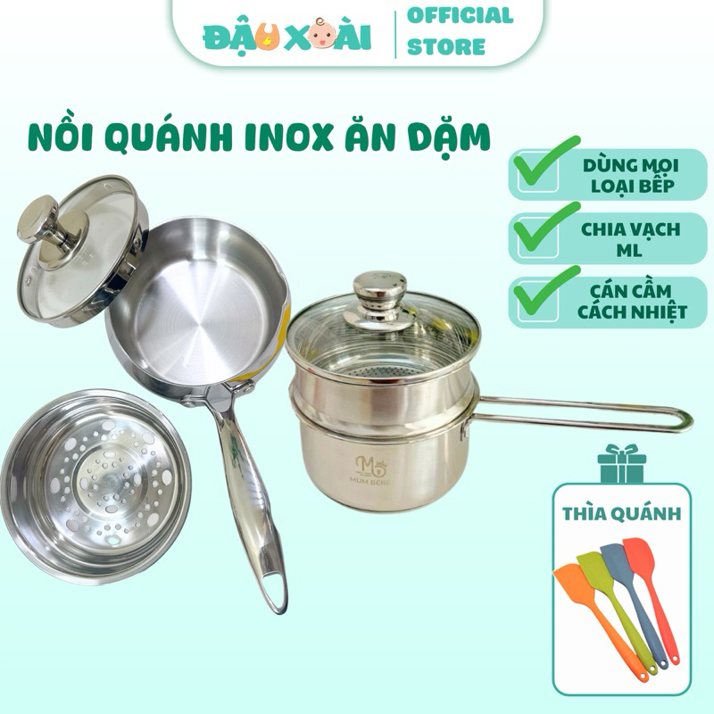 ( TẶNG THÌA SILICONE) Nồi quánh Mum Bebe inox 304 dùng cho mọi loại bếp ăn dặm Đậu Xoài Shop