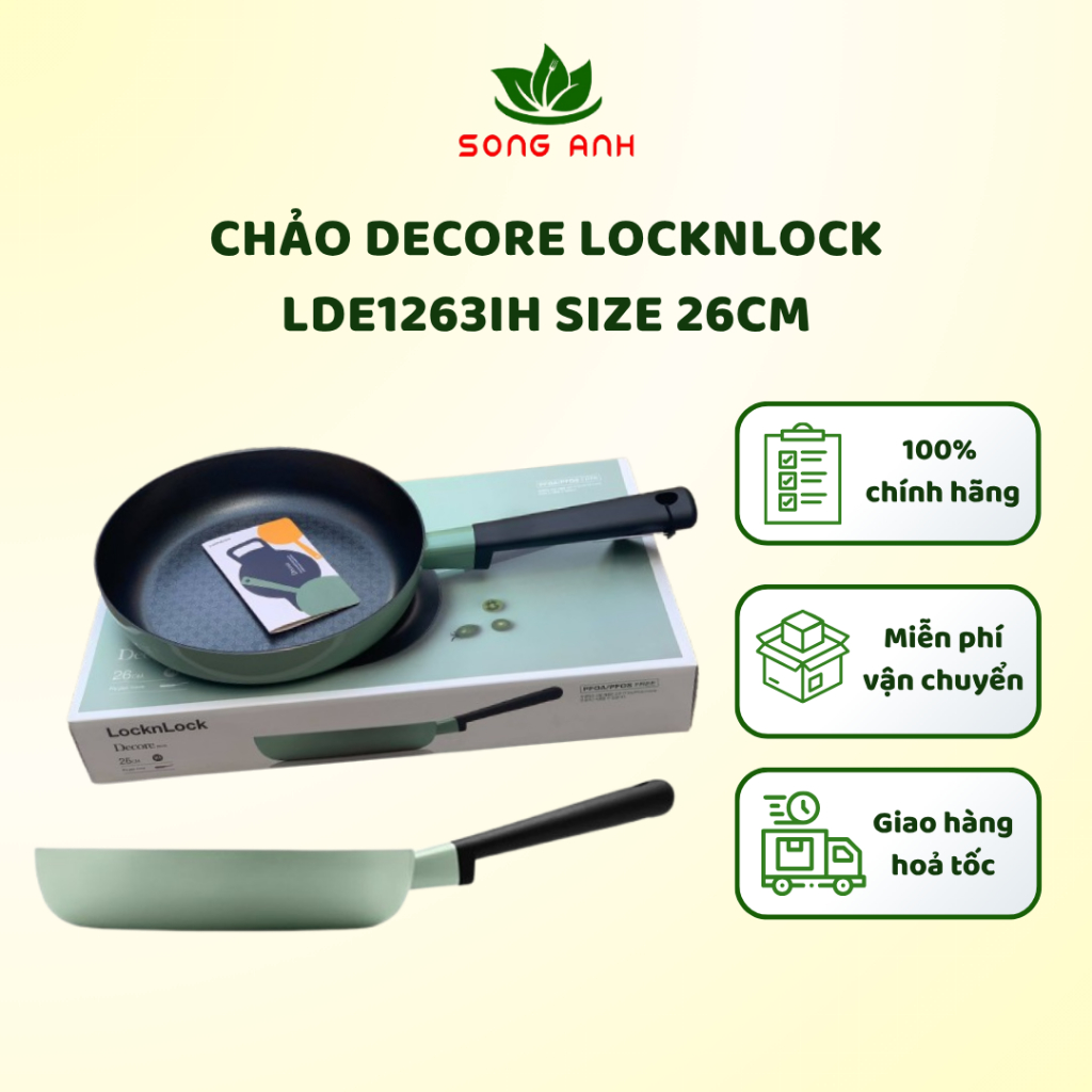 Lock& Lock chảo Decore LDE1263 size 26cm màu mint mát mắt- PFOA/PFOS Free