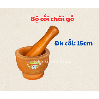 Bộ cối chày gỗ, cối chày inox đâm tiêu giã tỏi ớt