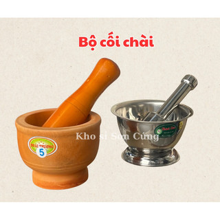 Bộ cối chày gỗ, cối chày inox đâm tiêu giã tỏi ớt