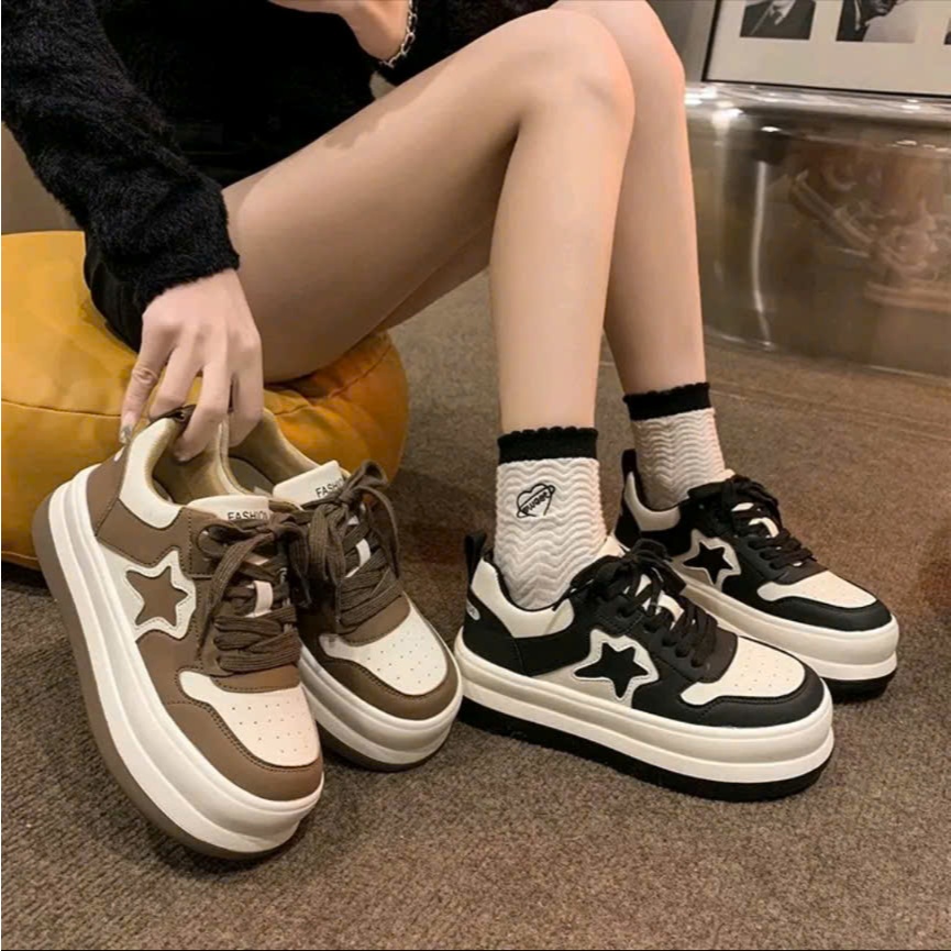 GIÀY SNEAKER THỂ THAO NỮ HÌNH NGÔI SAO ĐẾ CAO 5CM CHẤT DA CAO CẤP THỜI TRANG MÃ SAOSNEK