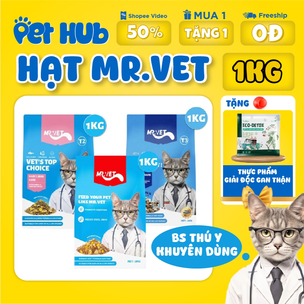 Hạt MR VET T1,T2,T3,T4 Thức Ăn Dạng Hạt MrVet hù Hợp Mọi Lứa Tuổi Của Mèo Được BS Thú Y Khuyên Dùng