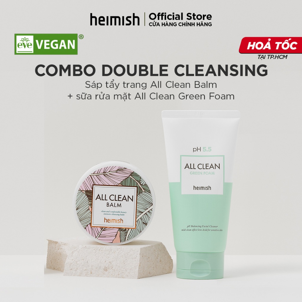 Combo Bộ đôi Double Cleansing heimish Sáp tẩy trang All Clean Balm và sữa rửa mặt All Clean Green Fo