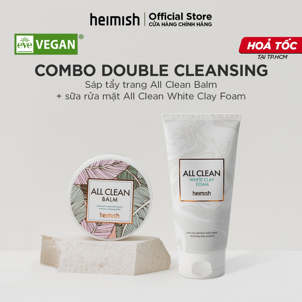 Combo Bộ đôi Double Cleansing heimish Sáp tẩy trang All Clean Balm và sữa rửa mặt All Clean White Cl