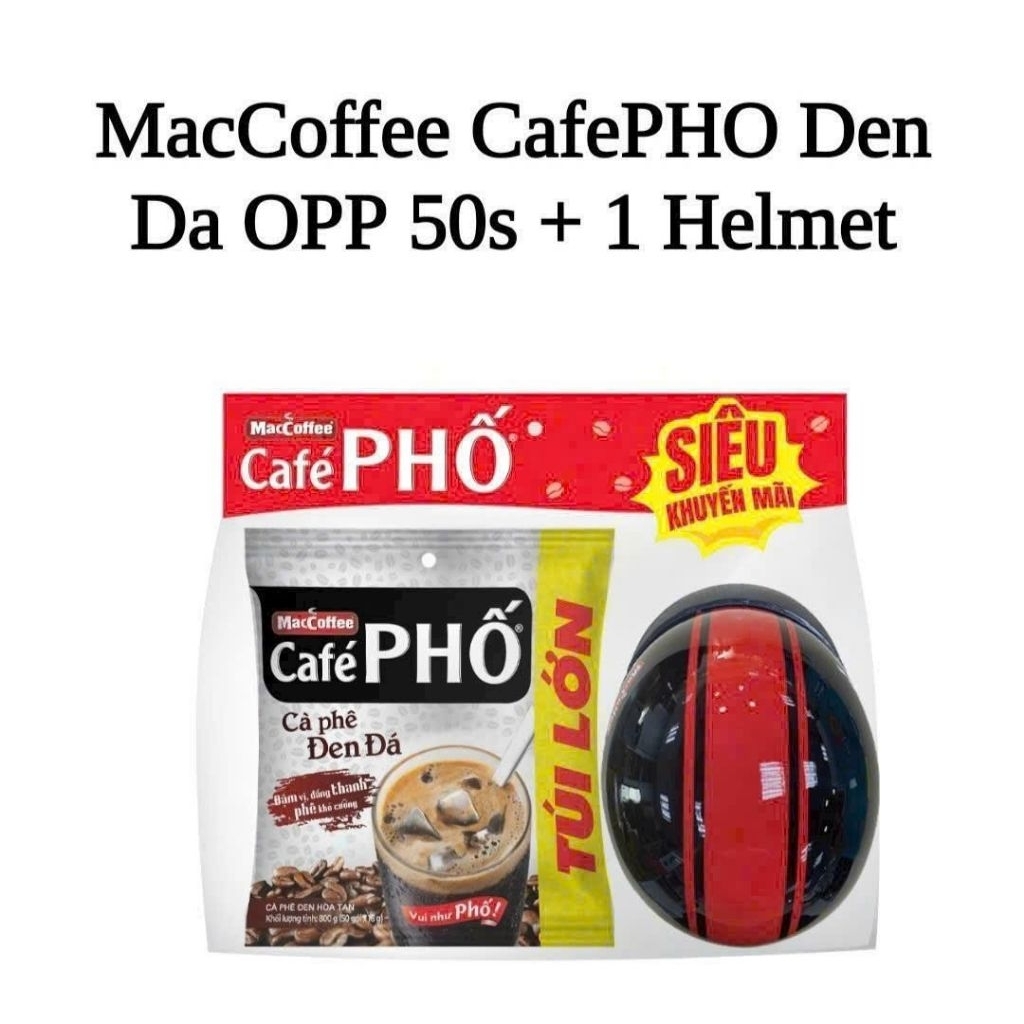 Cafe đen đá Maccoffee Cafe Phố - Túi 50 gói  tặng 1 mu bảo hiểm cao cấp