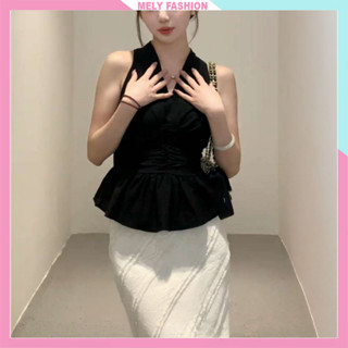 Áo Gile sát nách Peplum nữ Mely Fashion kiểu cổ V nhún eo giấu bụng 2 lớp khóa sau phong cách Hàn Quốc thanh lịch ASM46