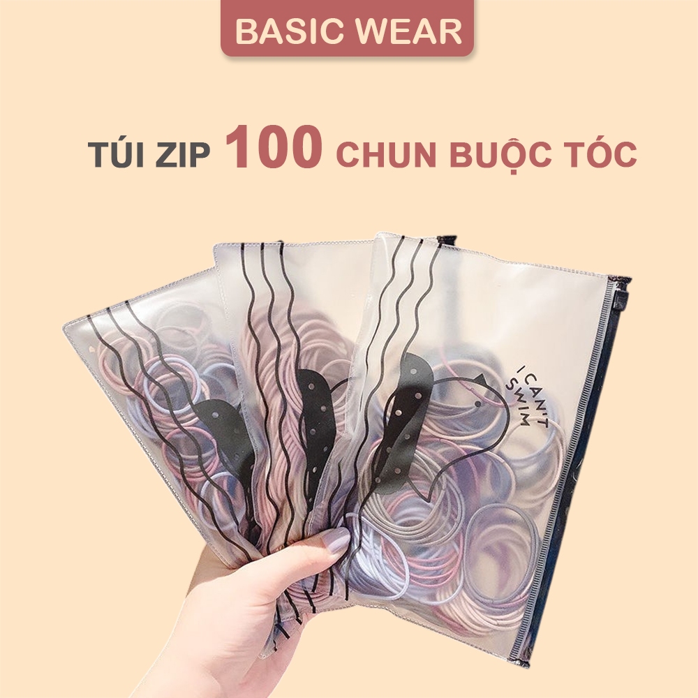 Túi 100 Chun Cột Tóc, set 100 Chun Buộc Tóc Túi Zip