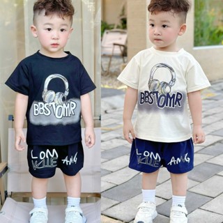 [Tiến Yến Kids] Set đồ thể thao bé trai in tai nghe 3D cực chất – áo thun + quần chữ cá tính|8-30kg|