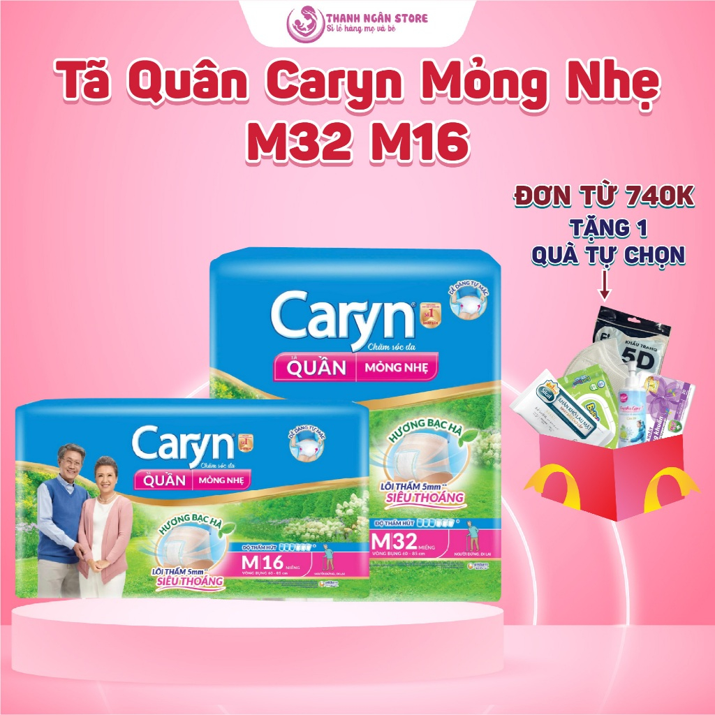 Bỉm Tã Quần Caryn Size M32 M16 - Tã Quần Caryn Mỏng Nhẹ Siêu Thoáng Hương Bạc Hà - Tã Người Già - Th