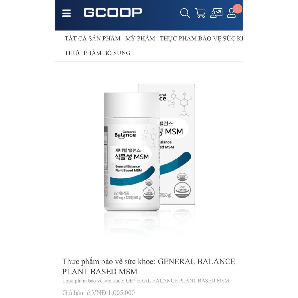 Thực phẩm bảo vệ sức khỏe: GENERAL BALANCE PLANT BASED MSM