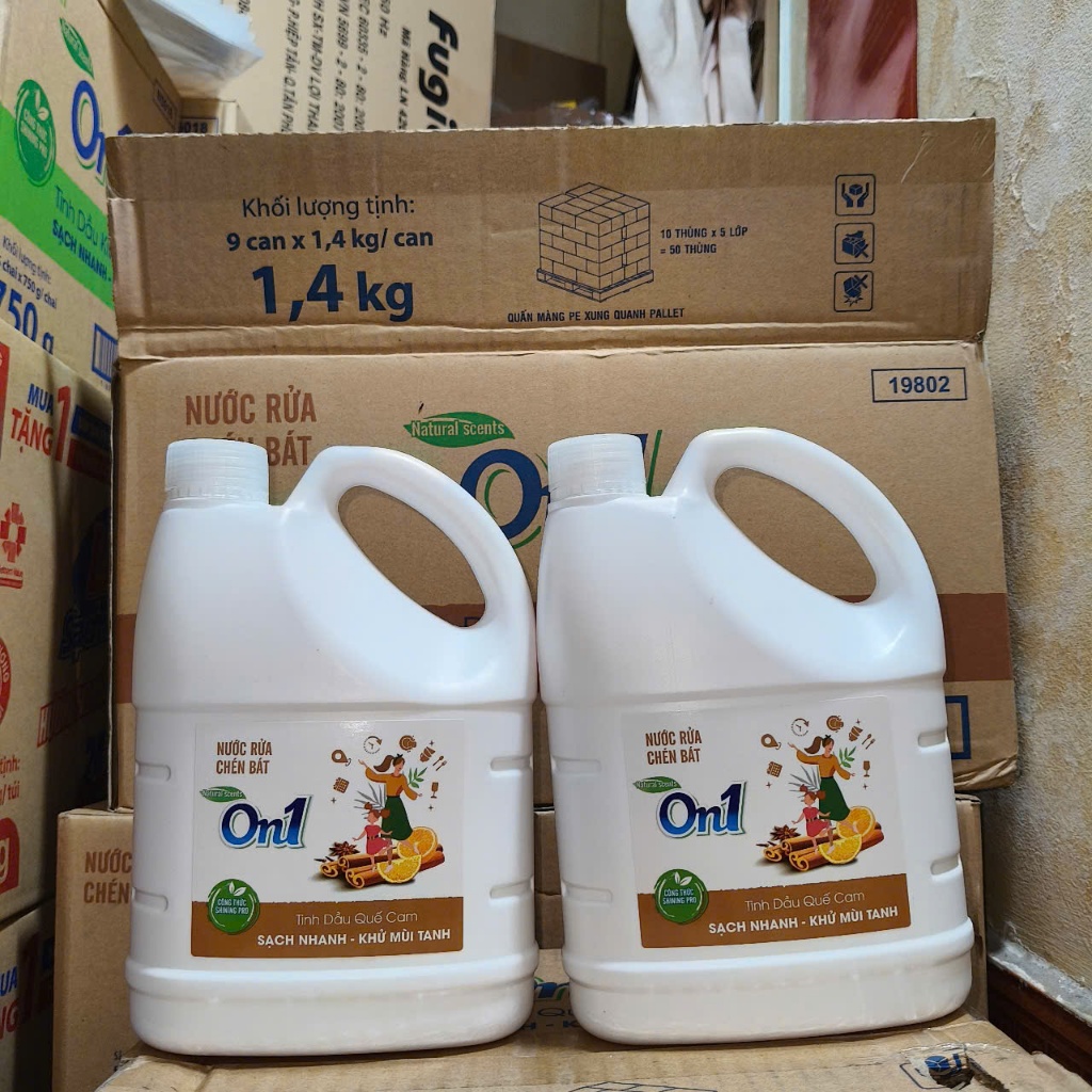 Combo 3 Can Nước Rửa Chén On1 Hương Kiwi Nha Đam/Quế Cam 1.4Kg - Sạch Bóng Vết Dầu Mỡ Bảo Vệ Da Tay 