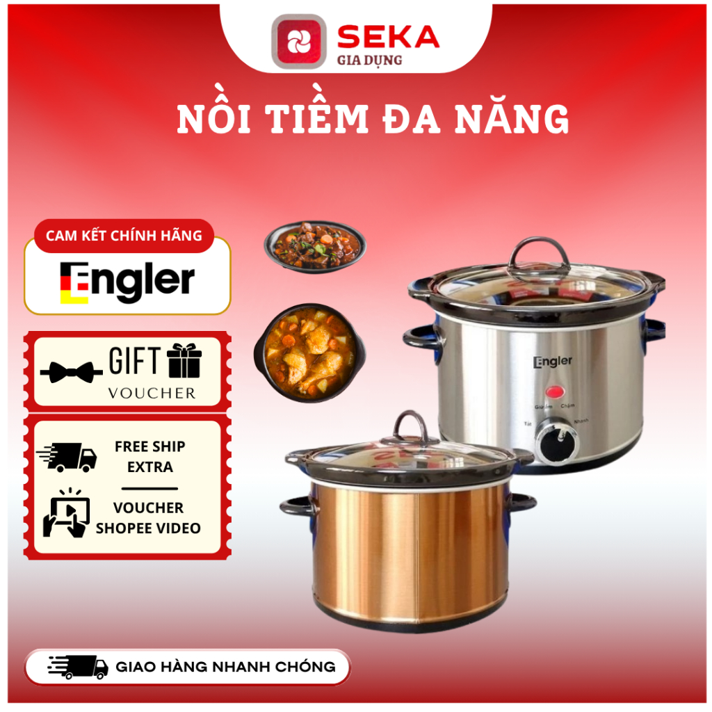 Nồi Tiềm Engler EL9116 Dung Tích 2.5L Lòng Sứ Hầm Súp, Nấu Cháo, Kho Cá Thịt, Chính Hãng