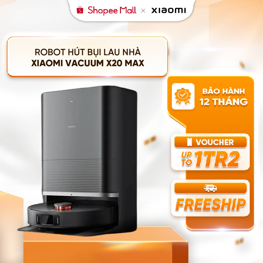 Robot hút bụi lau nhà Xiaomi Robot Vacuum X20 Max BHR9220EU - Lực hút 8000Pa - Pin 5200mAh - Trạm sạc All in One