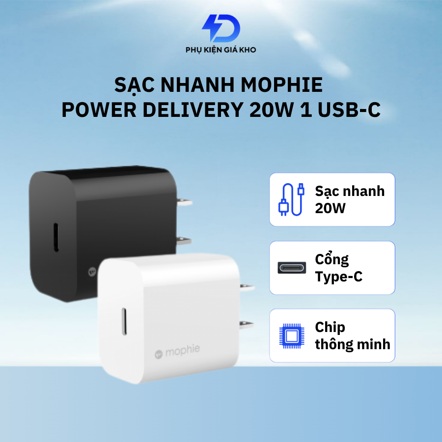 Củ sạc type-c Mophie 20W sạc nhanh PD 1 cổng Type-C chính hãng