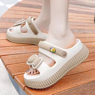 Dép nữ 2 quai,dép quai hậu gắn nơ đế cao 4cm chất cao su