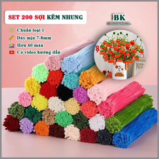 Set 200 sợi Kẽm nhung loại 1 nhiều màu pastel dày mịn 7-8mm làm hoa handmade DIY