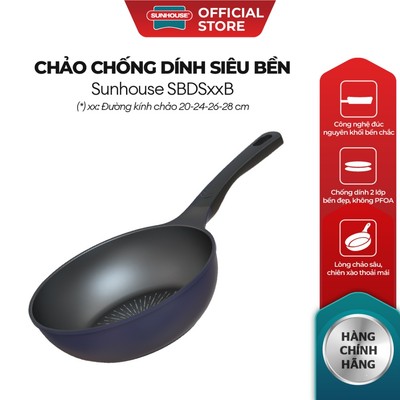 [OUTLET] Chảo sâu chống dính siêu bền KHÔNG TỪ Sunhouse SBDSxxB - Công nghệ nhôm đúc nguyên khối - Chống dính 2 lớp