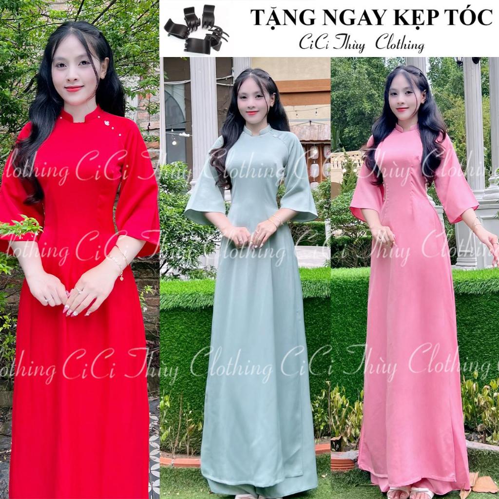 Áo Dài Tây Thi Cổ Chữ U Tay Loe Đính Hoa Viền Nách Phù Hợp Cho Giáo Viên Hoặc Lễ Hội - CiCi Thuỳ Clo