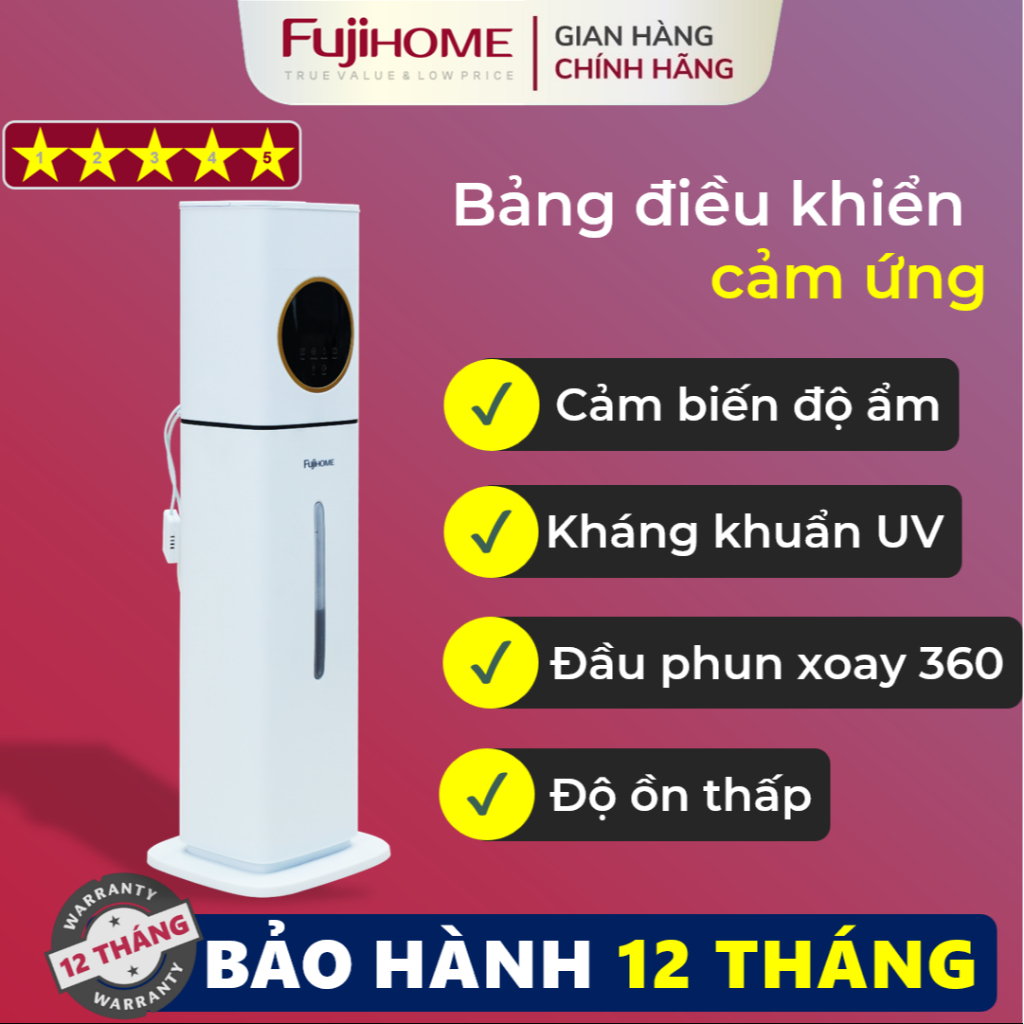 Máy tạo ẩm khử khuẩn xông tinh dầu FUJIHOME HM09UV1 9L cấp ẩm có cảm biến độ ẩm