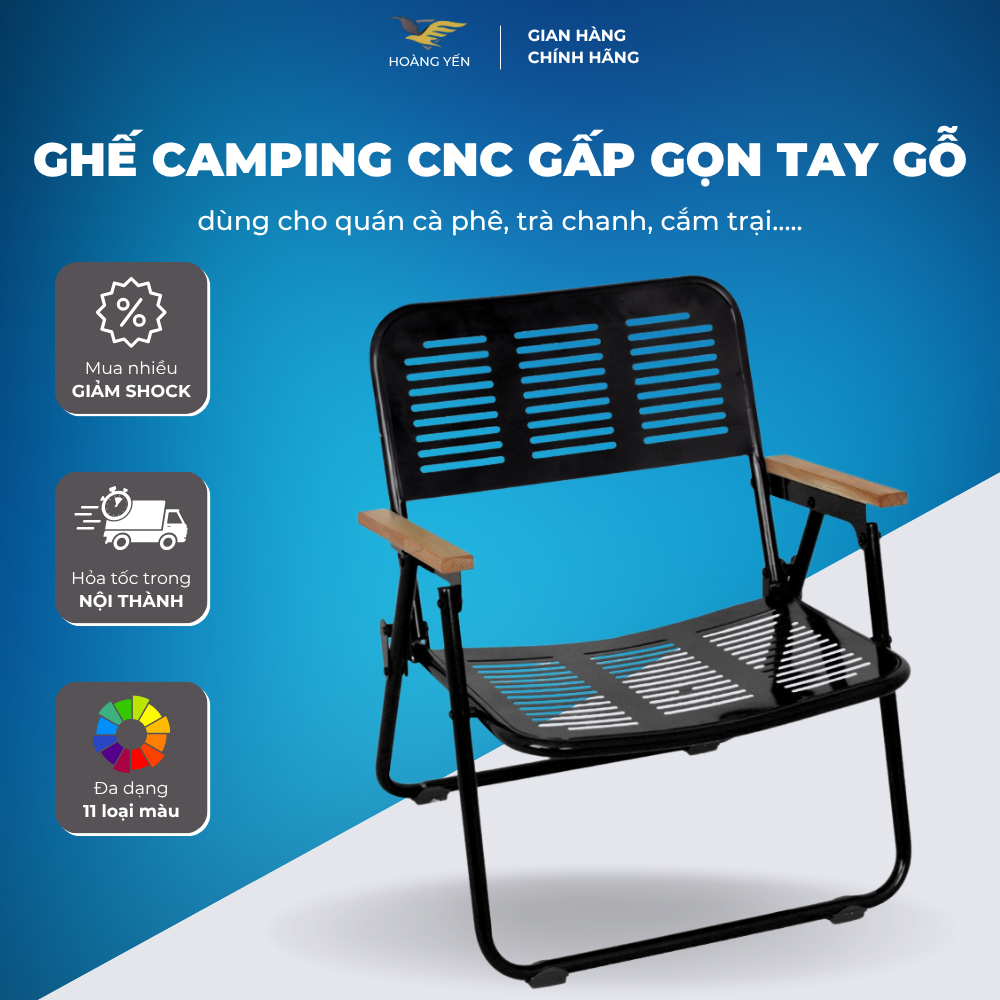 Ghế Camping CNC gấp gọn tay gỗ siêu bền, sơn điện ghế xếp gấp gọn, ghế cafe gấp gọn, ghế xếp cafe ti