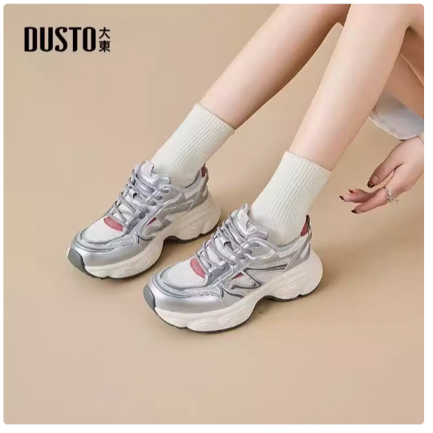 Giày thể thao nữ đế chunky Dusto đế cao 5,5cm hàng chính hãng sẵn bạc 35,36