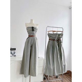  SP023447 Mê cái bé jean này nhoaa  xuất sắc ❤️ JUMPSUIT JEAN WASH DƠ XẾP NGỰC NHÚN SMOKING SAU KÈM NỊT DA 