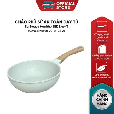 Chảo phủ sứ an toàn đáy từ Sunhouse Healthy SBDS20-24-26-28MT - Chống dính Ceramic - Dùng mọi loại bếp