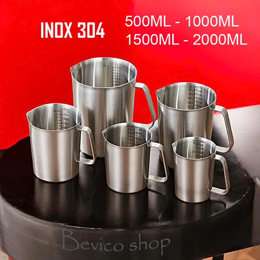 Ca inox 304 chia vạch định lượng 500ml-1000ml-1500ml-2000ml