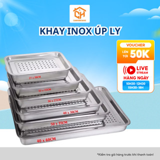  Khay inox úp ly 2 lớp ráo nước có lỗ mâm trà chữ nhật nhiều cỡ Cam Homeware 