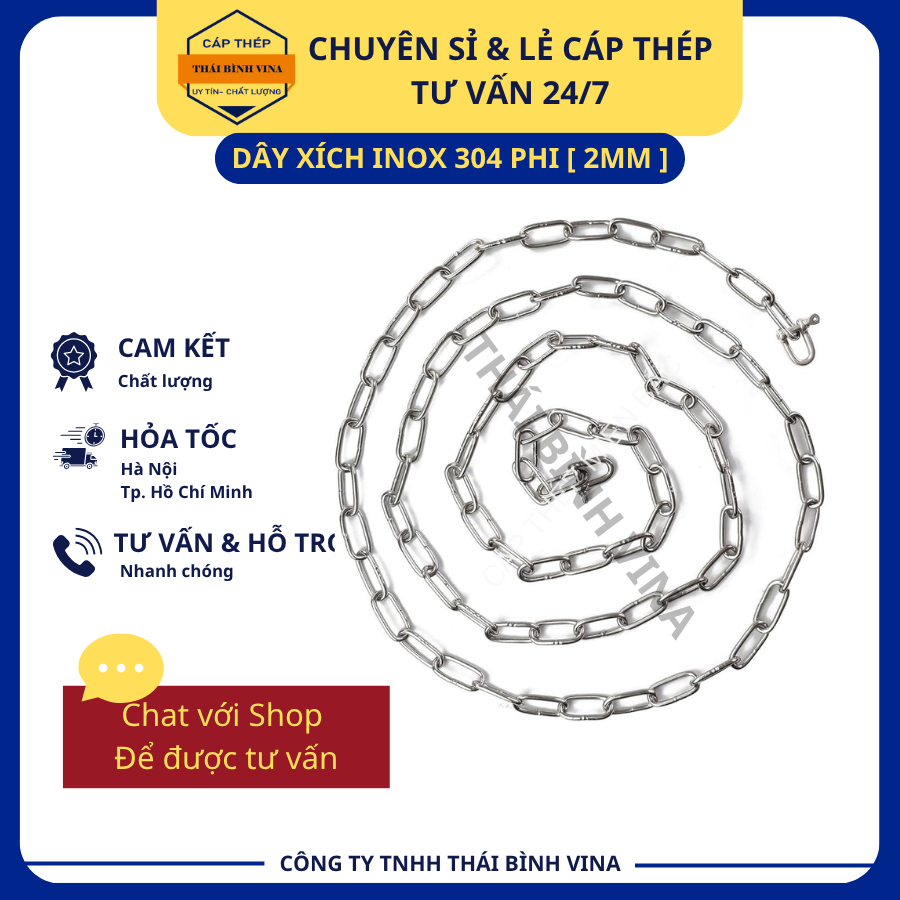 Dây xích INOX 304 Không Gỉ  Phi [ 2mm ] Cuộn Lẻ Theo Mét