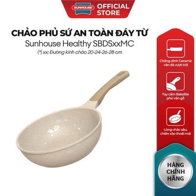 Chảo phủ sứ an toàn đáy từ Sunhouse Healthy SBDS20-24-26-28MC - Chống dính Ceramic - Dùng mọi loại bếp