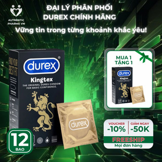 (Mua 1 tặng 1) Hỏa Tốc Bao cao su Durex Kingtex bôi trơn ôm sát, size 49mm, hộp 12 bao - Authentic Pharma VN