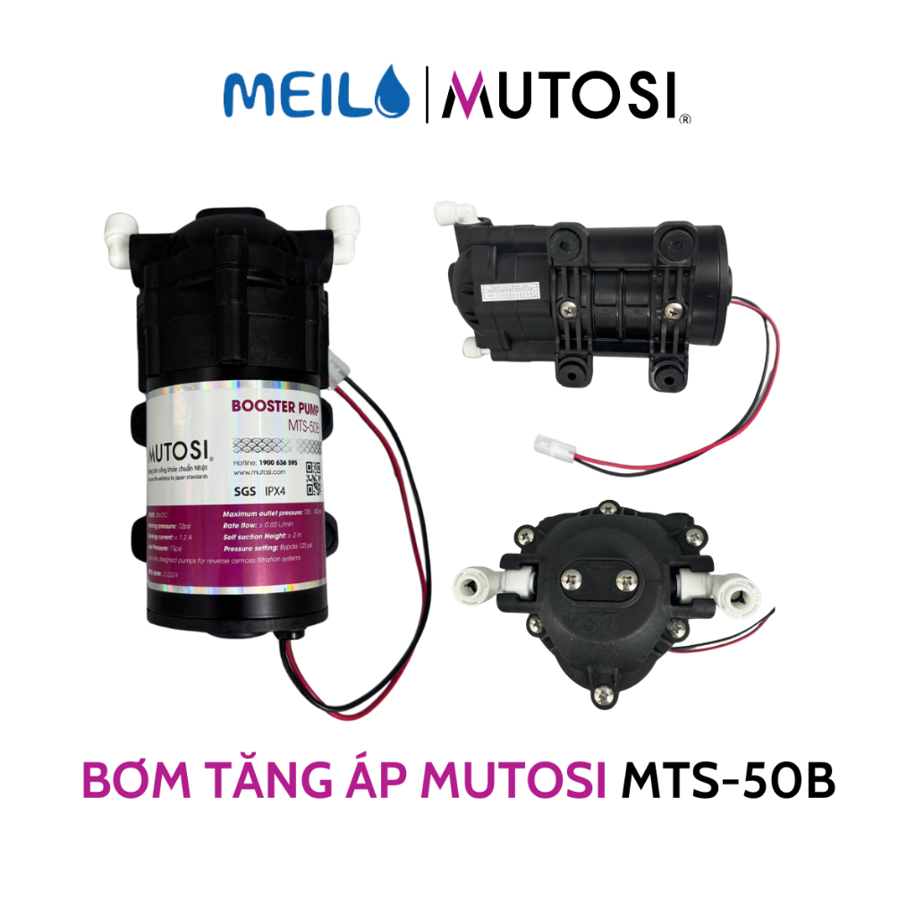 Bơm Tăng Áp 24V Mutosi Model MTS-50B Dùng Cho Máy Lọc Nước RO Karofi, Kangaroo, Sunhouse, Forseti...