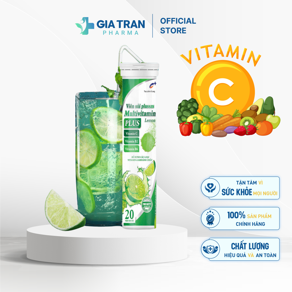 Viên sủi Plusszs Multivitamin Plus Lemon vị Chanh bổ sung vitamin và khoáng chất giúp tăng đề kháng, giảm mệt mỏi