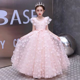 Đầm bé gái công chúa dạ hội Tutupetti hồng phấn blossom royale, váy xòe phồng bồng bềnh đính hoa 3d, tay voan bay bổng