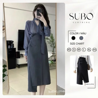 Chân Váy Công Sở SUBO Thiết Kế Chân Váy Dáng Dài Lệch Tà Phối 3 Cúc Sang Trọng, Thanh Lịch