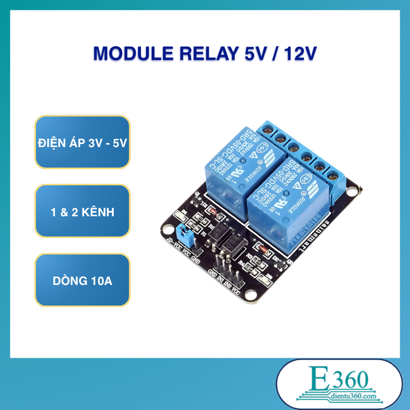 Module Relay 2 Kênh 5V/ 12V - 220VAC 10A V1