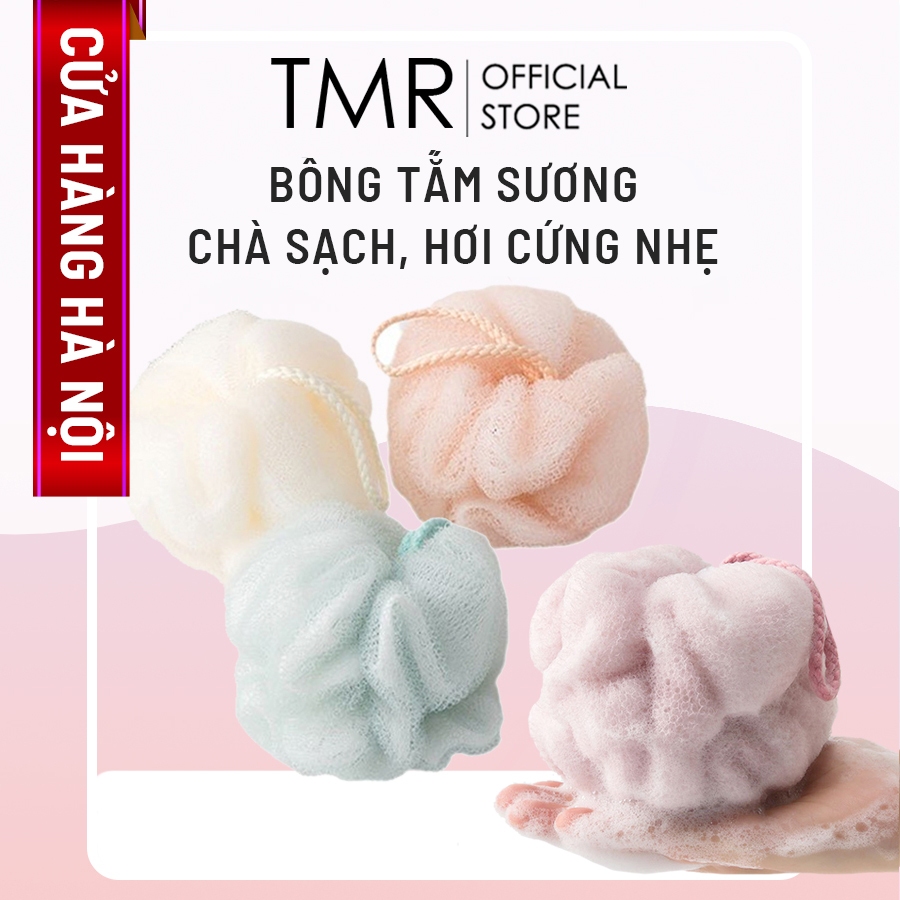 Bông Tắm Sương TMR độ Cứng Vừa Phải, Làm Sạch Mạnh, Tẩy Da Chết Hiệu Quả có dây treo