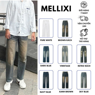  Quần jean nam ống suông rộng M08 quần bò nam đen xám dáng baggy vải demin phong cách hàn quốc MELLIXI 