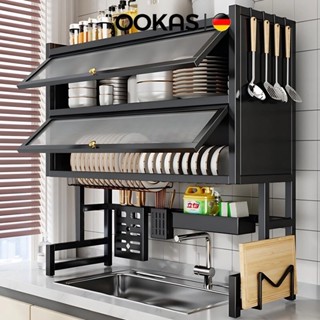  OOKAS Kệ để chén bát  đĩa có hầm Giá để đồ chén đĩađa năn,Kệ bếp thông minh 2 tầng cao cấp  