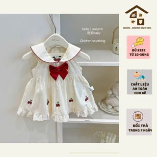 VÁY BABYDOLL THÊU CHERRY ĐỎ GẮN NƠ XINH XẮN CHO BÉ GÁI - Moon JonhNy Baby Kids