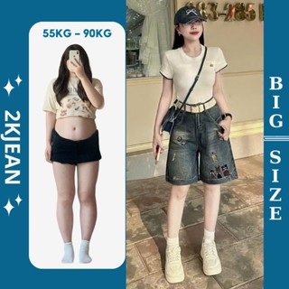  Quần short ngố jean nữ rách thêu Mèo Chuột bigsize 55-85kg quần ngố lửng rách cạp lưng thun thêu QC57 2KJeans 