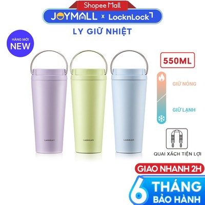 Ly Giữ Nhiệt LocknLock Bucket One Touch LHC3345 550ml, Hàng Chính Hãng, Quai Xách Tiện Lợi - JoyMall