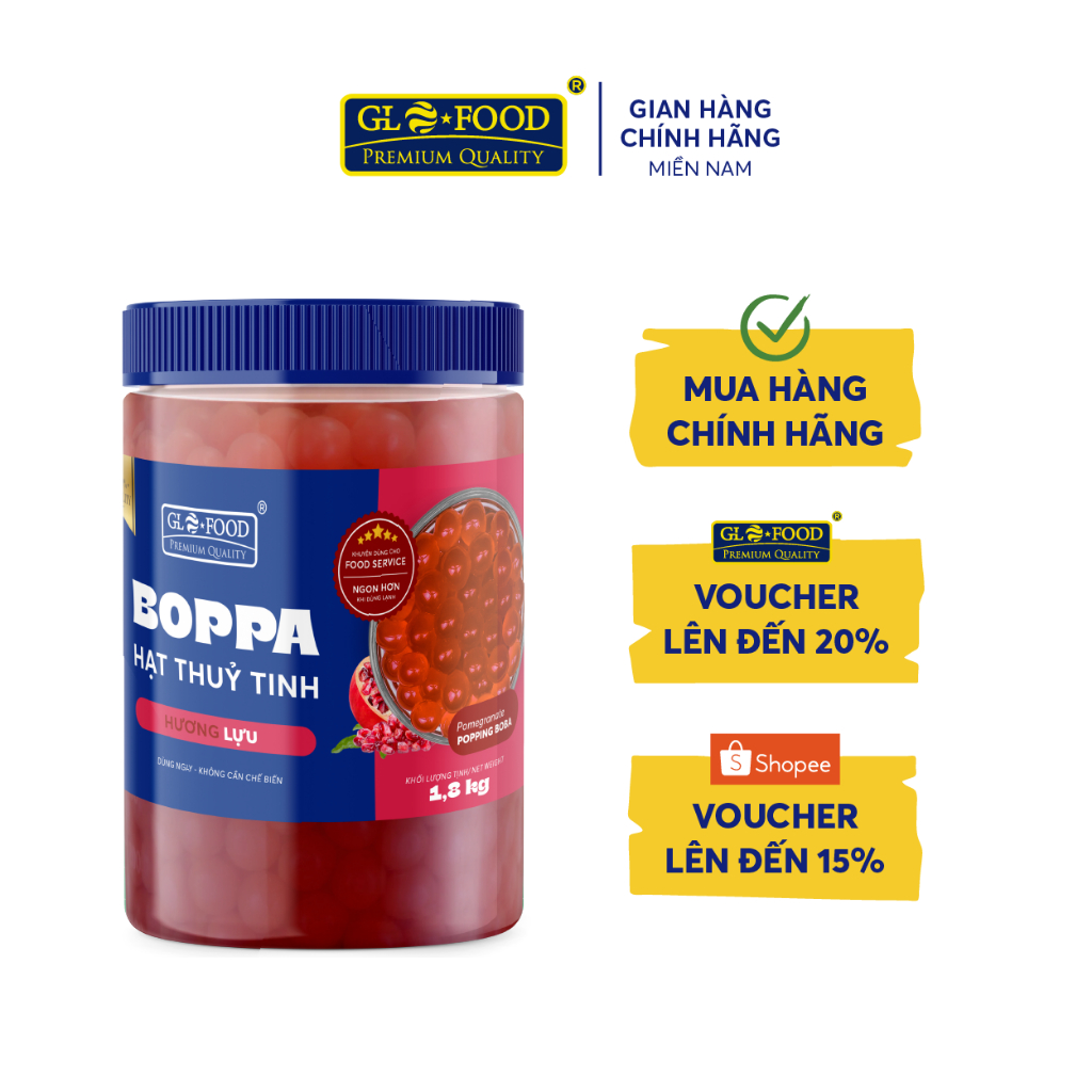 BOPPA LỰU GLOFOOD - Hạt Thuỷ Tinh/ Hạt Nổ/ Thạch Nổ topping đồ uống