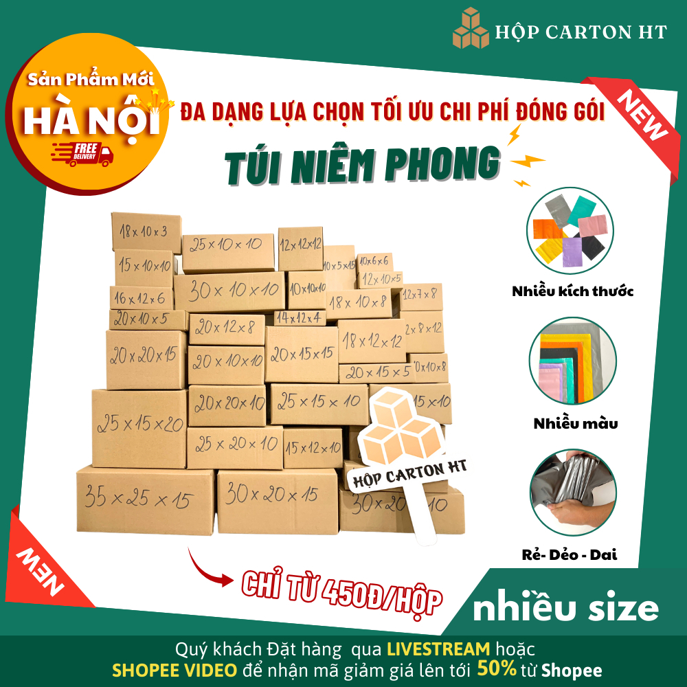 COMBO 10 Hộp đối khẩu full size Hộp carton đóng hàng carton nhiều kích thước giá rẻ - Hộp carton HT