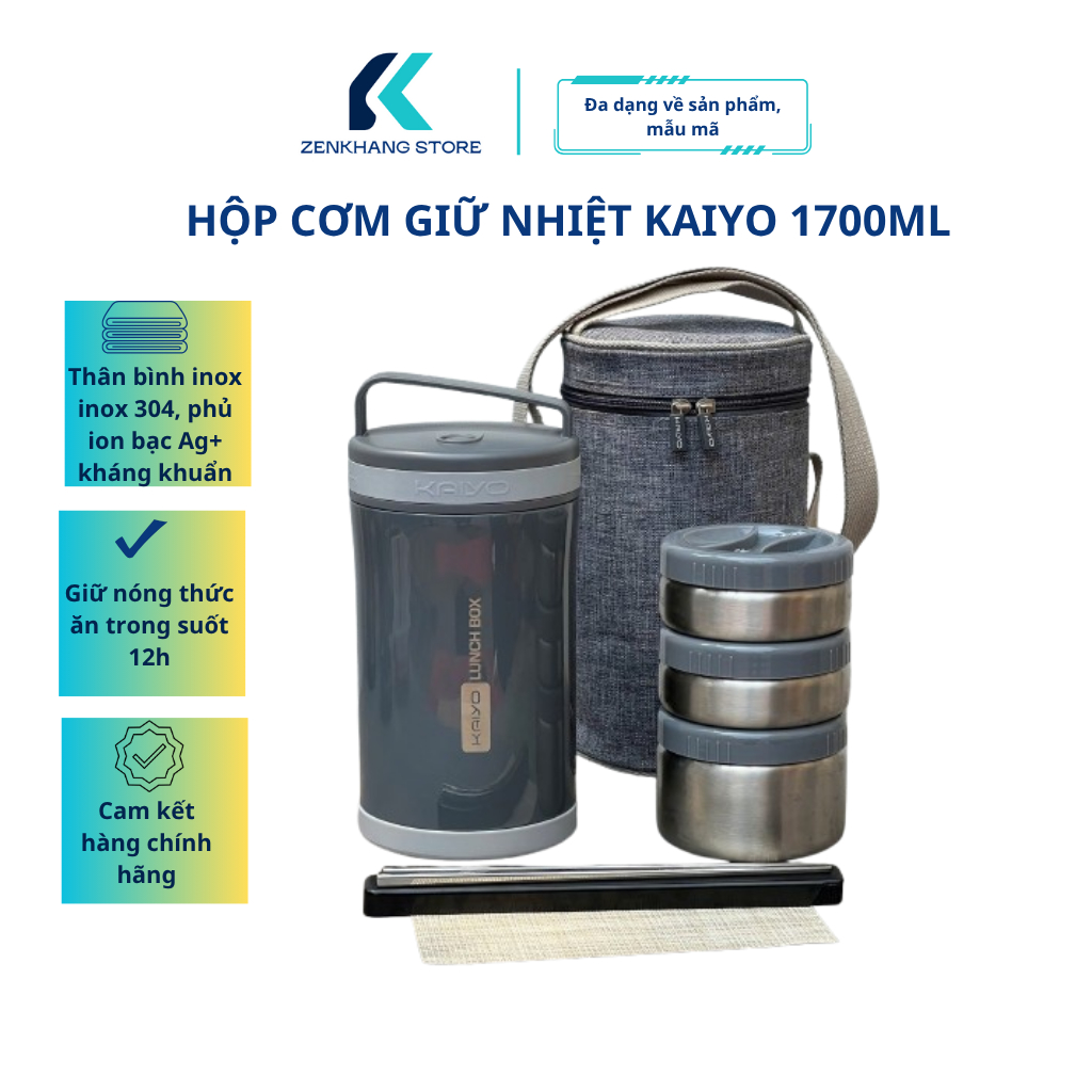 Hộp Đựng Cơm Giữ Nhiệt 1700ml KAIYO cao cấp, Cặp Lồng Cơm Giữ Nhiệt, Cà Men Đựng Cơm Giữ Nhiệt