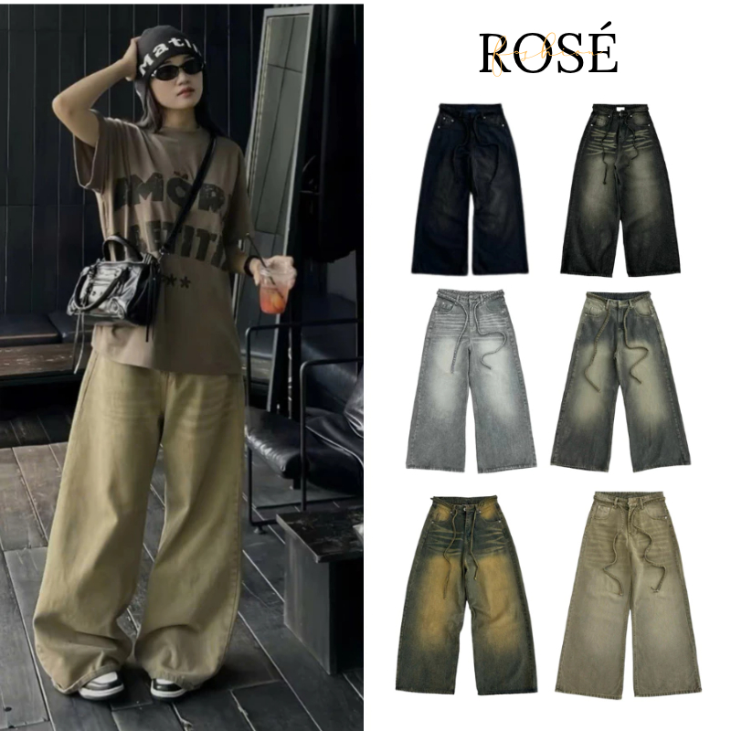 SMOKE LOOSE PLEAT WIDE JEANS -Quần jeans ống rộng Renhouse Nam Nữ GRIND WASH form suông Menswear Pan